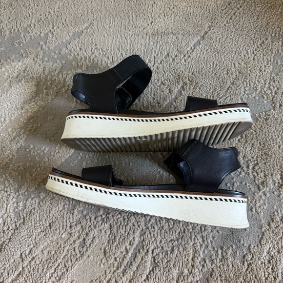 Franco Sarto Wedge Sandals leather black white ankle strap 8.5 - Picture 4 of 9